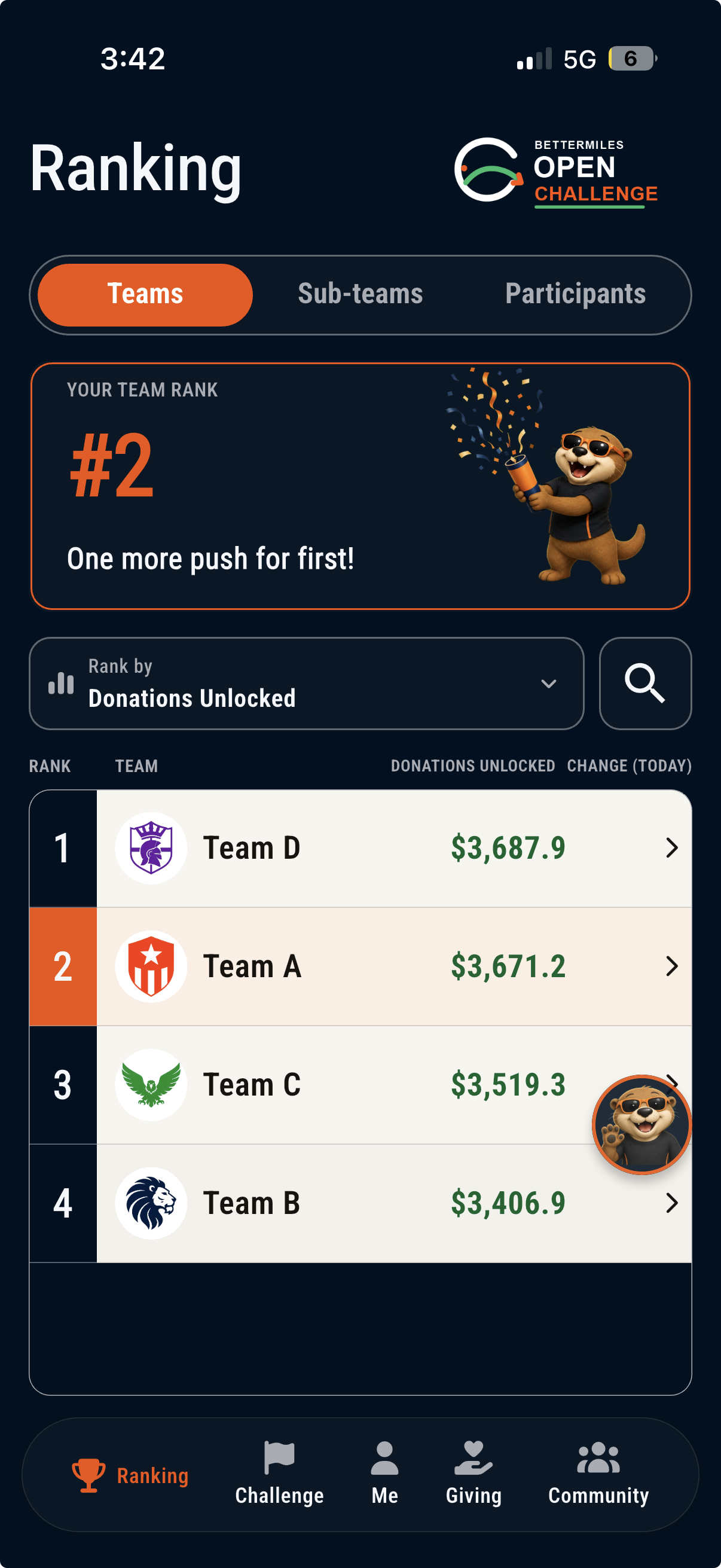 BetterMiles ranking screen